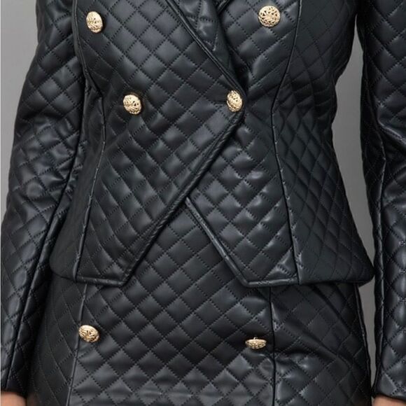 Diamond quilted blazer suit skirt set - Picture 4 of 16